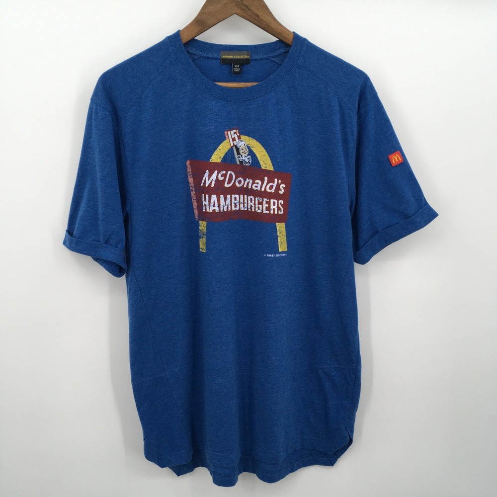 McDonalds Hamburgers Graphic T-Shirt Mens M Blue Retro Golden Arches Crew Tee
